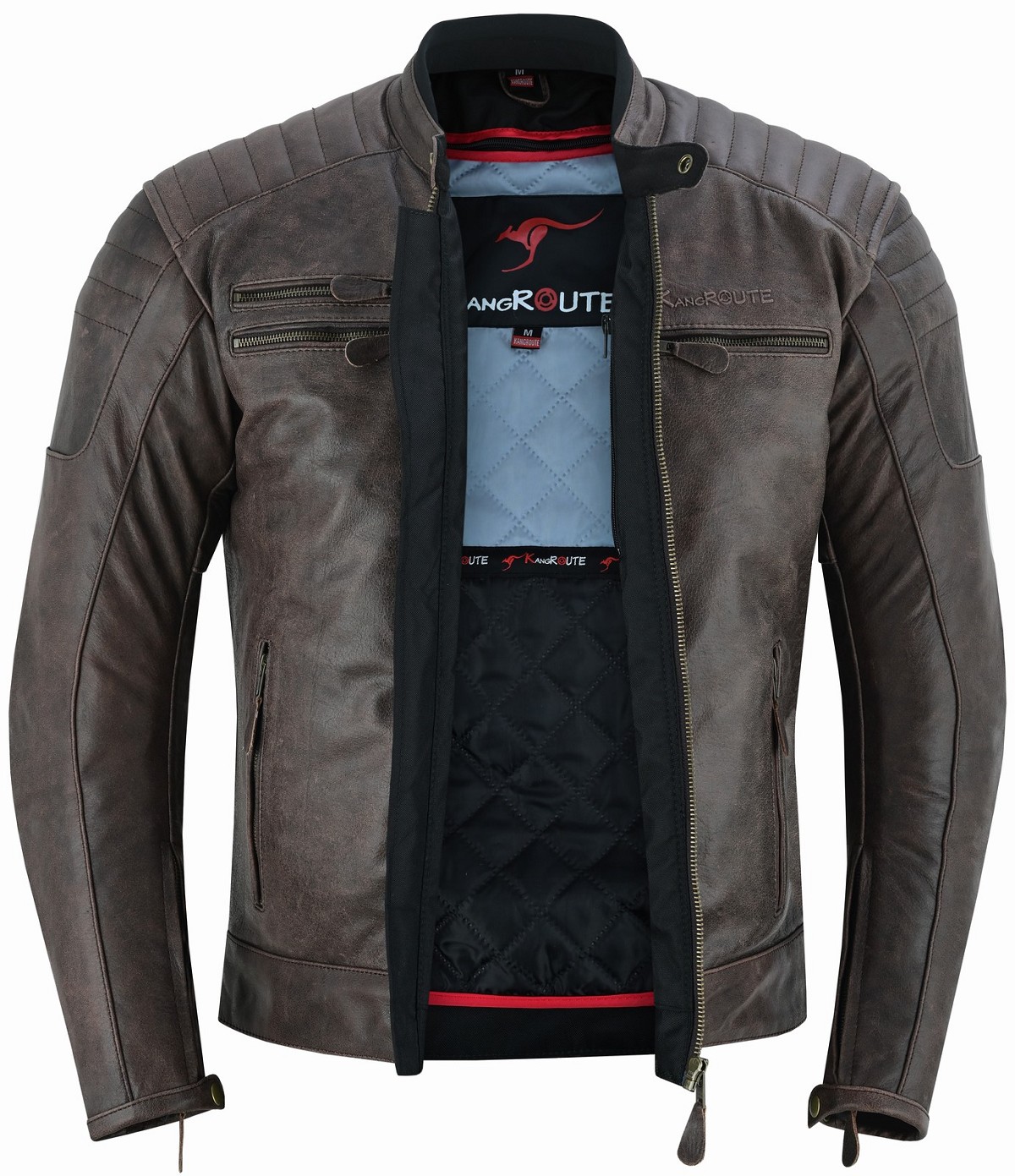 CHAQUETA DE MOTO EN PIEL DE BÚFALO ESTILO VINTAGE MARRON CON FORRO Y PROTECCIONES EXTRAIBLES