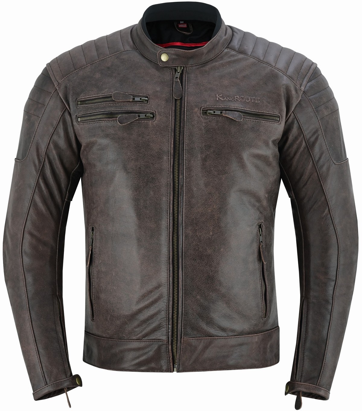 CHAQUETA DE MOTO EN PIEL DE BÚFALO ESTILO VINTAGE MARRON CON FORRO Y PROTECCIONES EXTRAIBLES