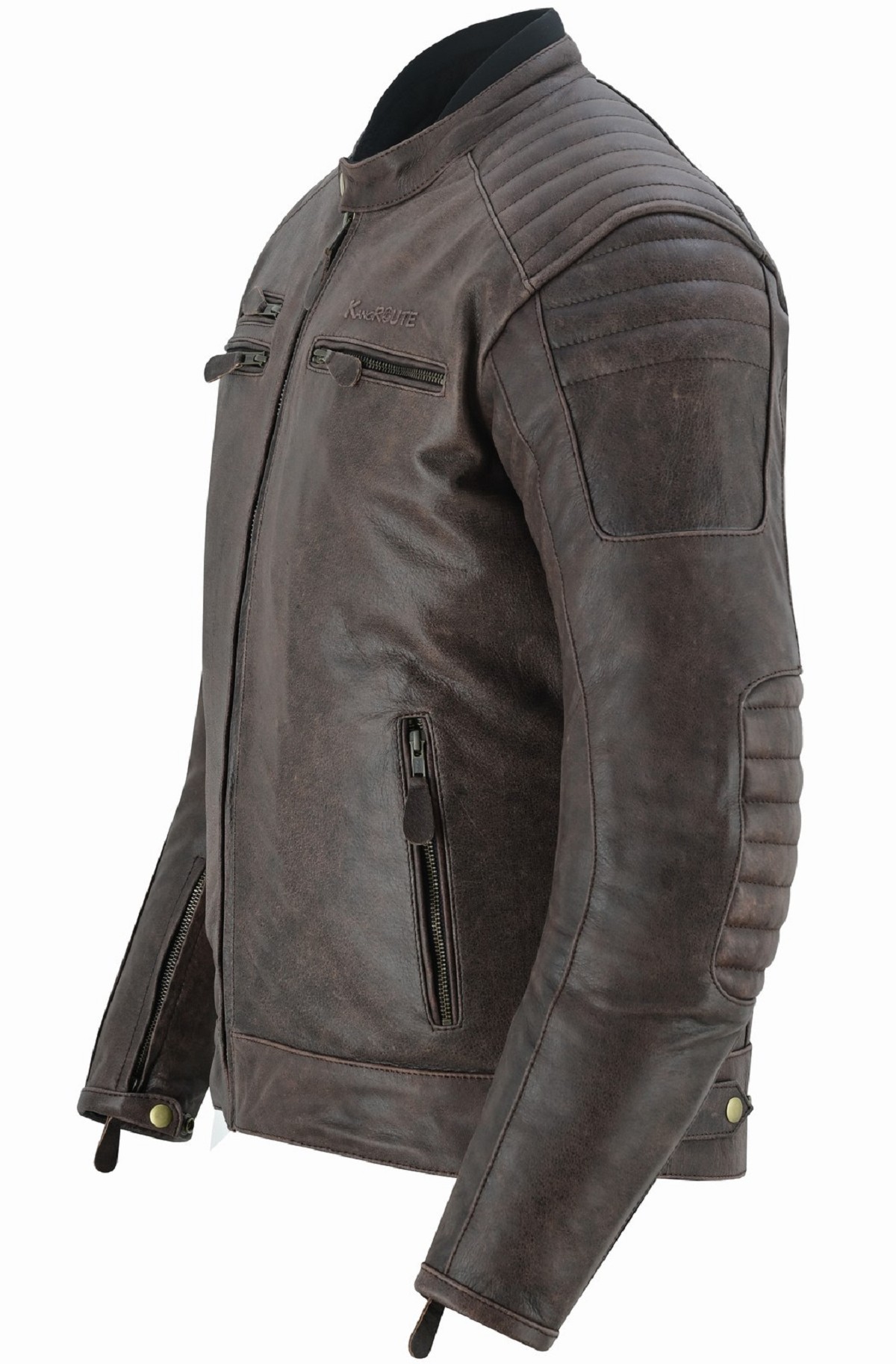 CHAQUETA DE MOTO EN PIEL DE BÚFALO ESTILO VINTAGE MARRON CON FORRO Y PROTECCIONES EXTRAIBLES