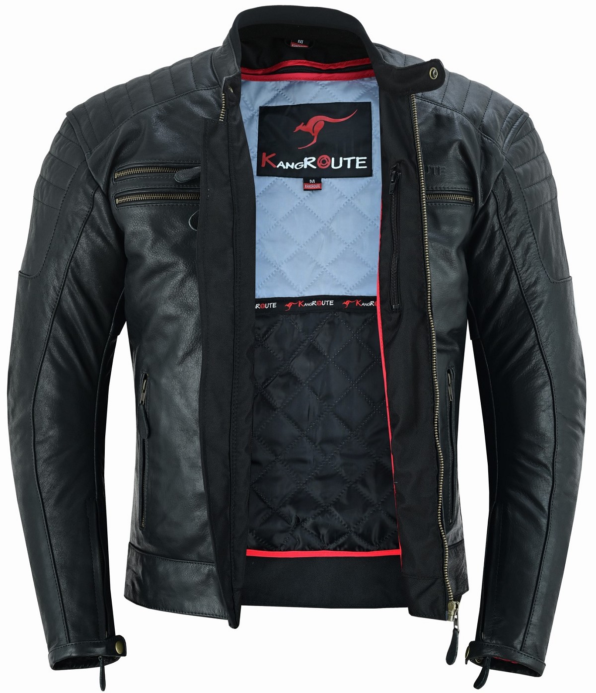 CHAQUETA DE MOTO EN PIEL DE BÚFALO ESTILO VINTAGE CON FORRO Y PROTECCIONES CE EXTRAIBLES