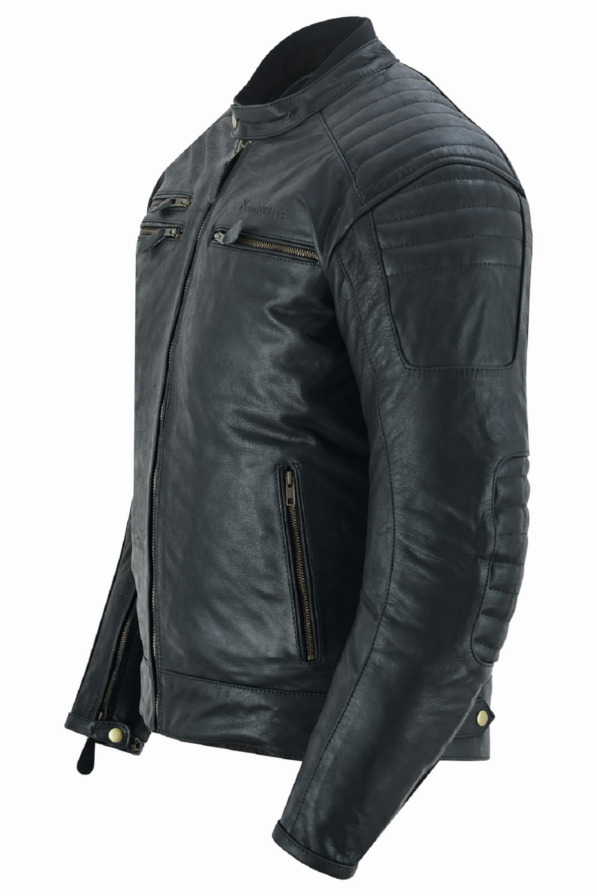 CHAQUETA DE MOTO EN PIEL DE BÚFALO ESTILO VINTAGE CON FORRO Y PROTECCIONES CE EXTRAIBLES