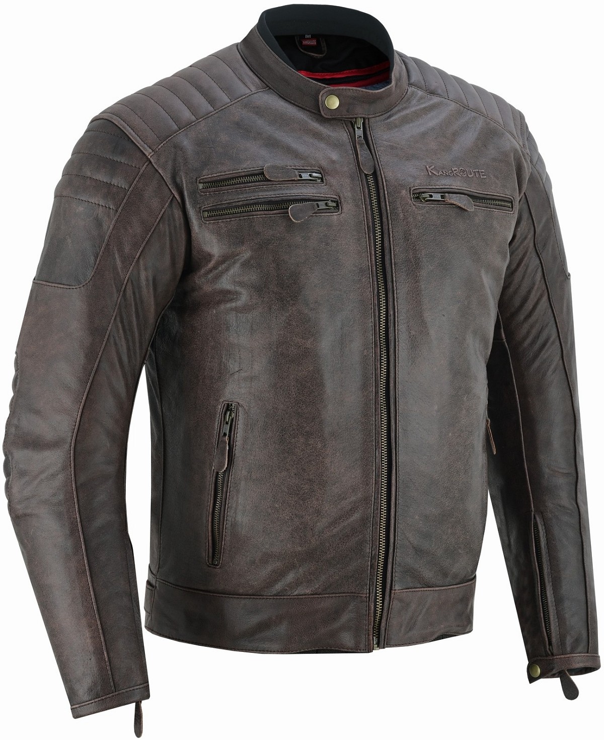 CHAQUETA DE MOTO EN PIEL DE BÚFALO ESTILO VINTAGE MARRON CON FORRO Y PROTECCIONES EXTRAIBLES