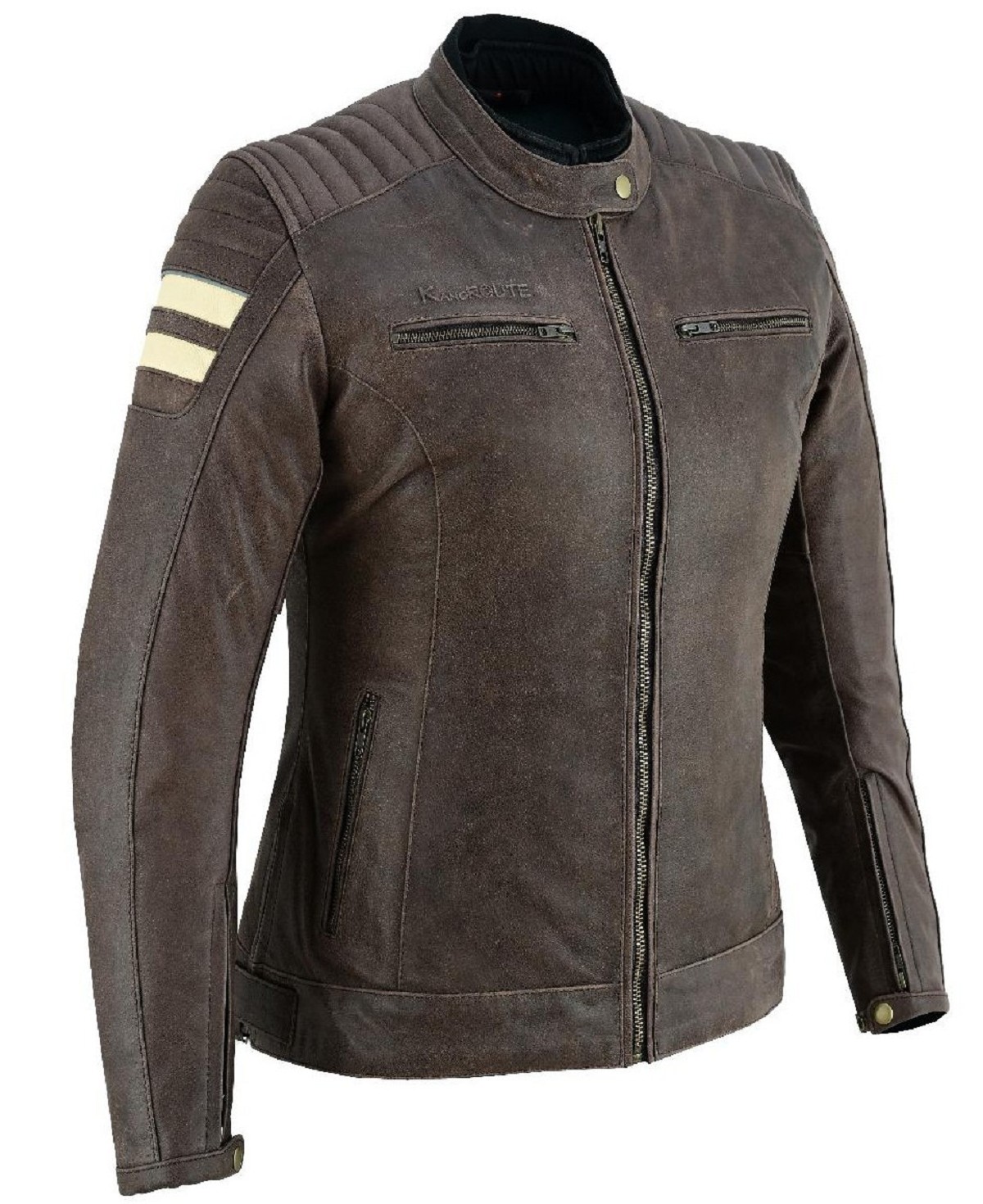CHAQUETA DE MOTO EN PIEL BUFALO PARA CHICAS ESTILO RETRO CON FORRO IMPERMEABLE
