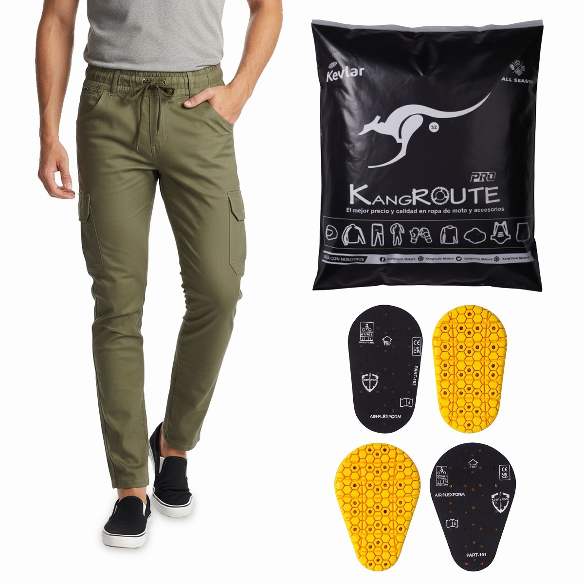 PANTAL&Oacute;N CH&Aacute;NDAL DE MOTO UNISEX, EL&Aacute;STICO, 100% FORRADO EN KEVLAR&reg; Y CON PROTECCIONES CE NIVEL 2.