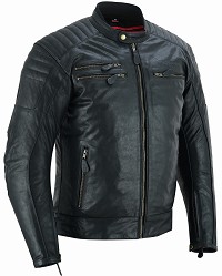 CHAQUETA DE MOTO EN PIEL DE BÚFALO ESTILO VINTAGE CON FORRO Y PROTECCIONES CE EXTRAIBLES